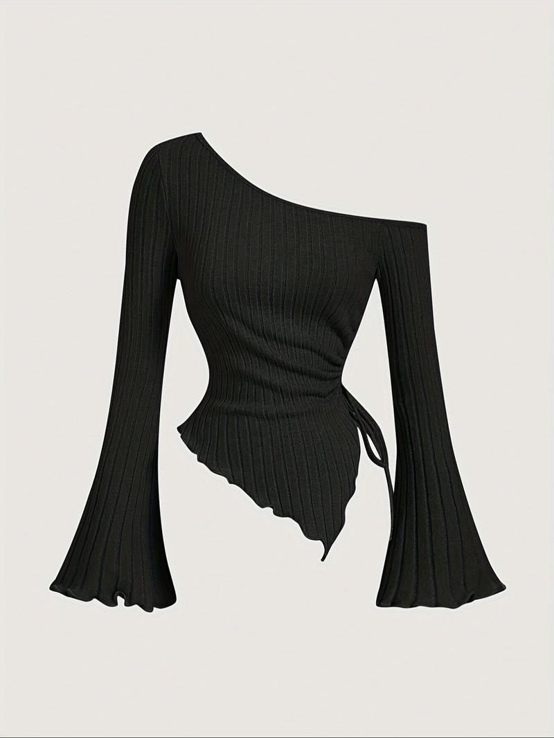 Women's asymmetric one-shoulder ribbed top, sculpting fit for a trendy look.