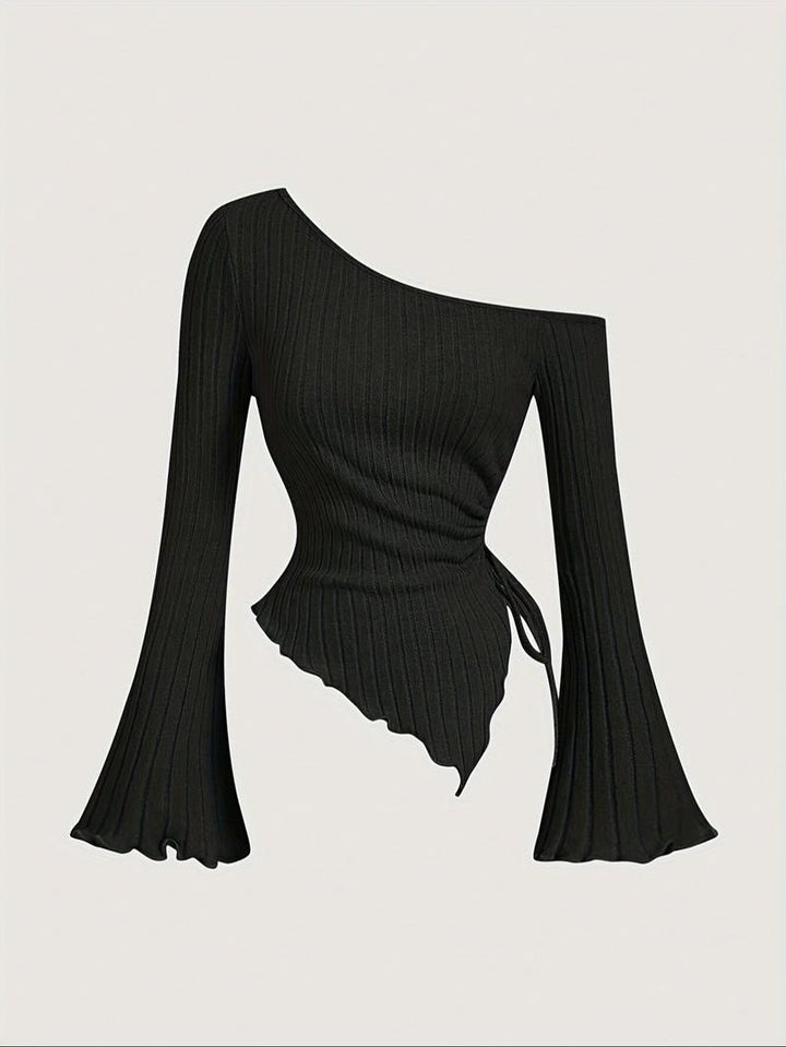 Women's asymmetric one-shoulder ribbed top, sculpting fit for a trendy look.