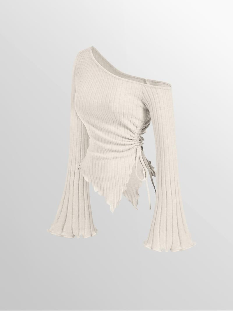 Trendy women's one-shoulder ribbed top with an asymmetric neckline, perfect for a sculpted look.