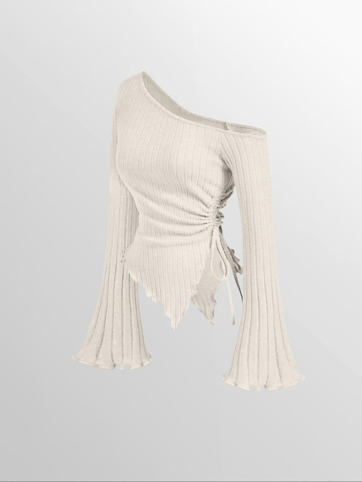 Trendy women's one-shoulder ribbed top with an asymmetric neckline, perfect for a sculpted look.