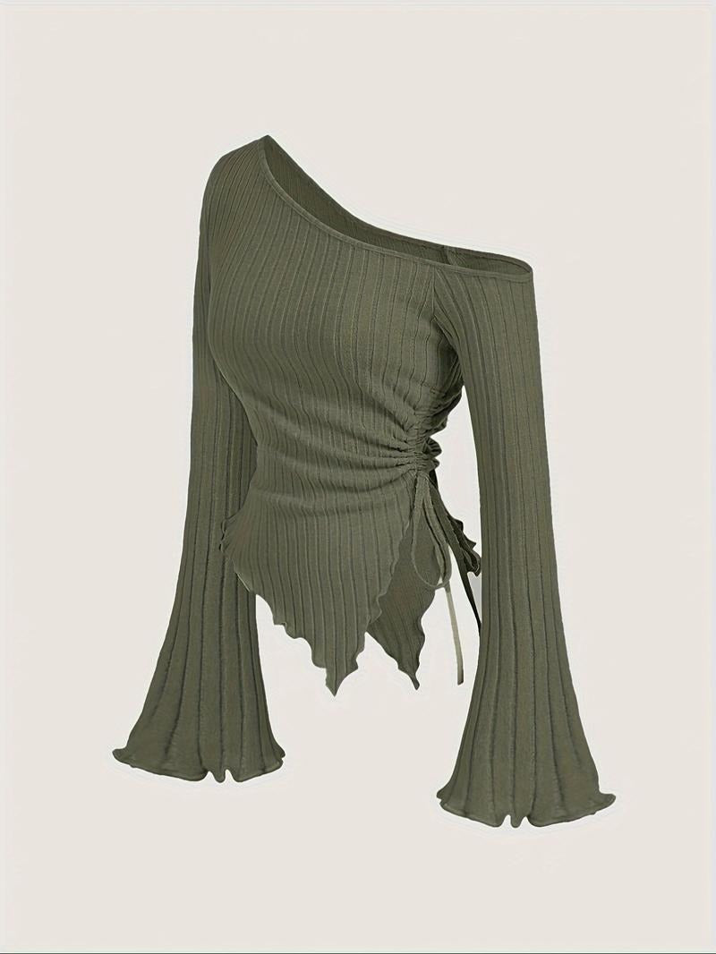 Stylish Y2K women's ribbed one-shoulder top, asymmetric design for a modern sculpted look.