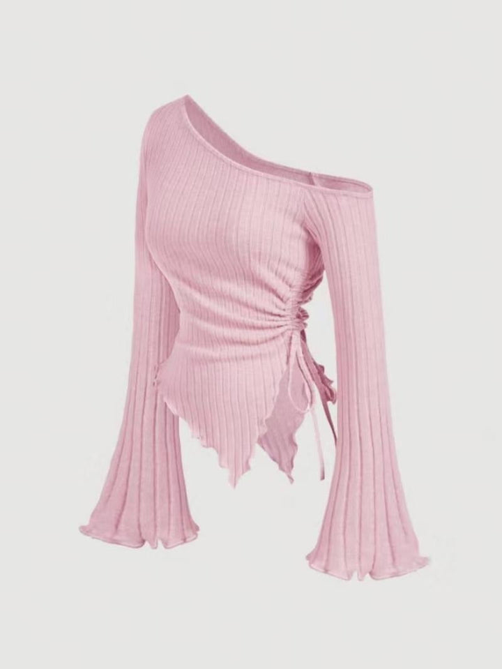 Women's trendy asymmetric ribbed one-shoulder top, a statement piece with a sculpting silhouette.