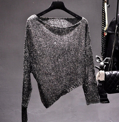 Glamorous asymmetric sequin party top for women. Sparkle & chic style for evening wear apparel.