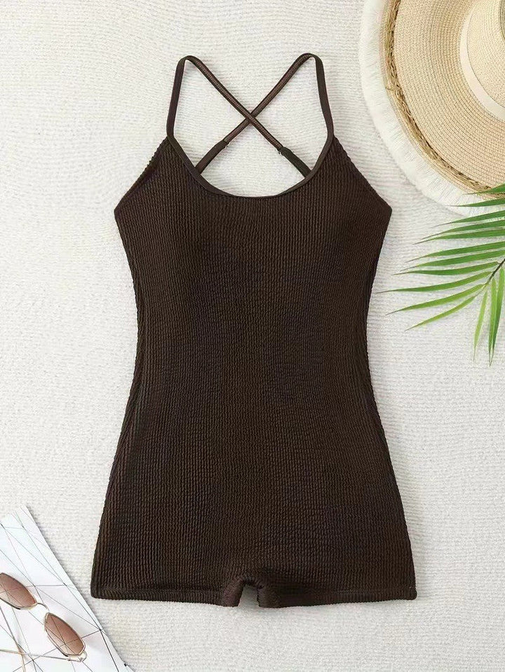 Versatile women's ribbed one-piece monokini swimsuit, suitable for athletic beach sports, aquatic wear & summer.