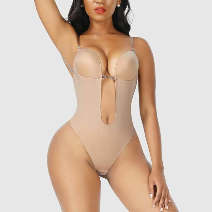 Women's backless body shaper for seamless look under formal evening dresses. Sculpting low-back design.