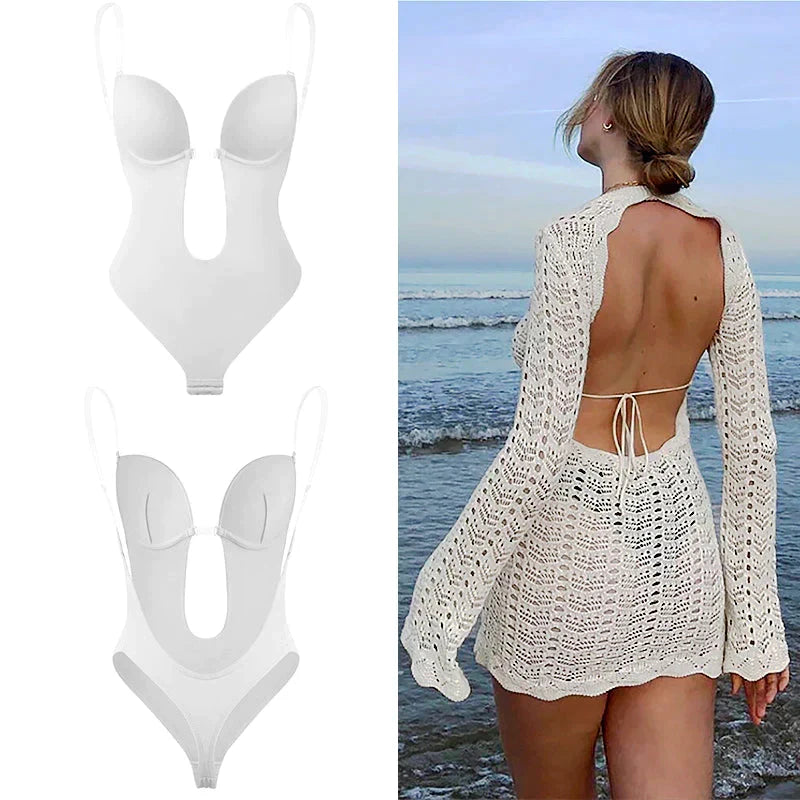 Women's low-back body shaper, backless for elegant formal dresses. Seamless sculpting shapewear for invisible support.