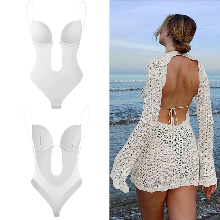 Women's low-back body shaper, backless for elegant formal dresses. Seamless sculpting shapewear for invisible support.