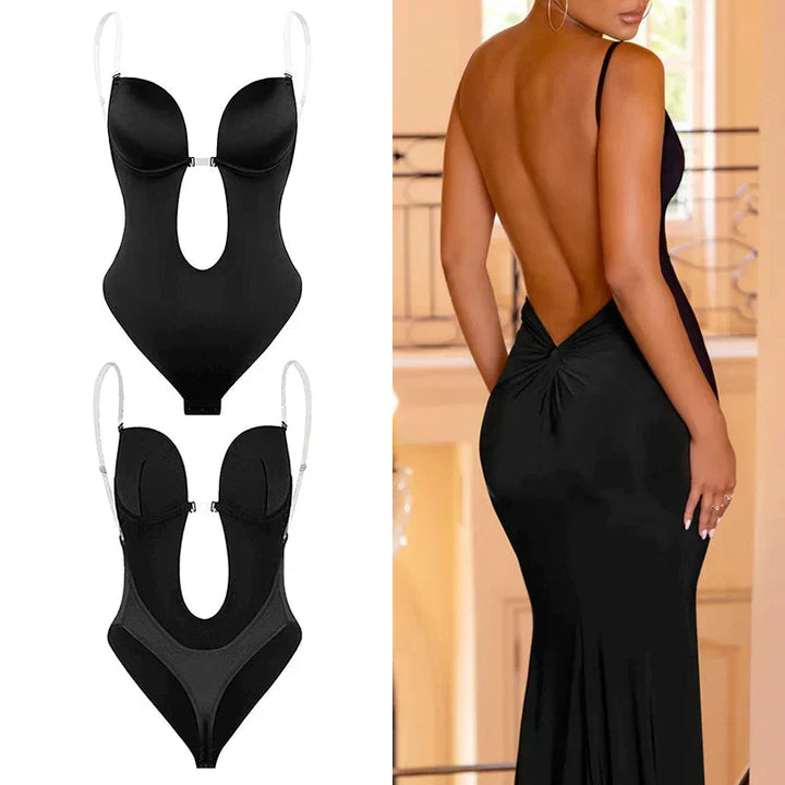 Seamless backless body shaper for women, offering invisible support & smooth sculpting under formal evening gowns.