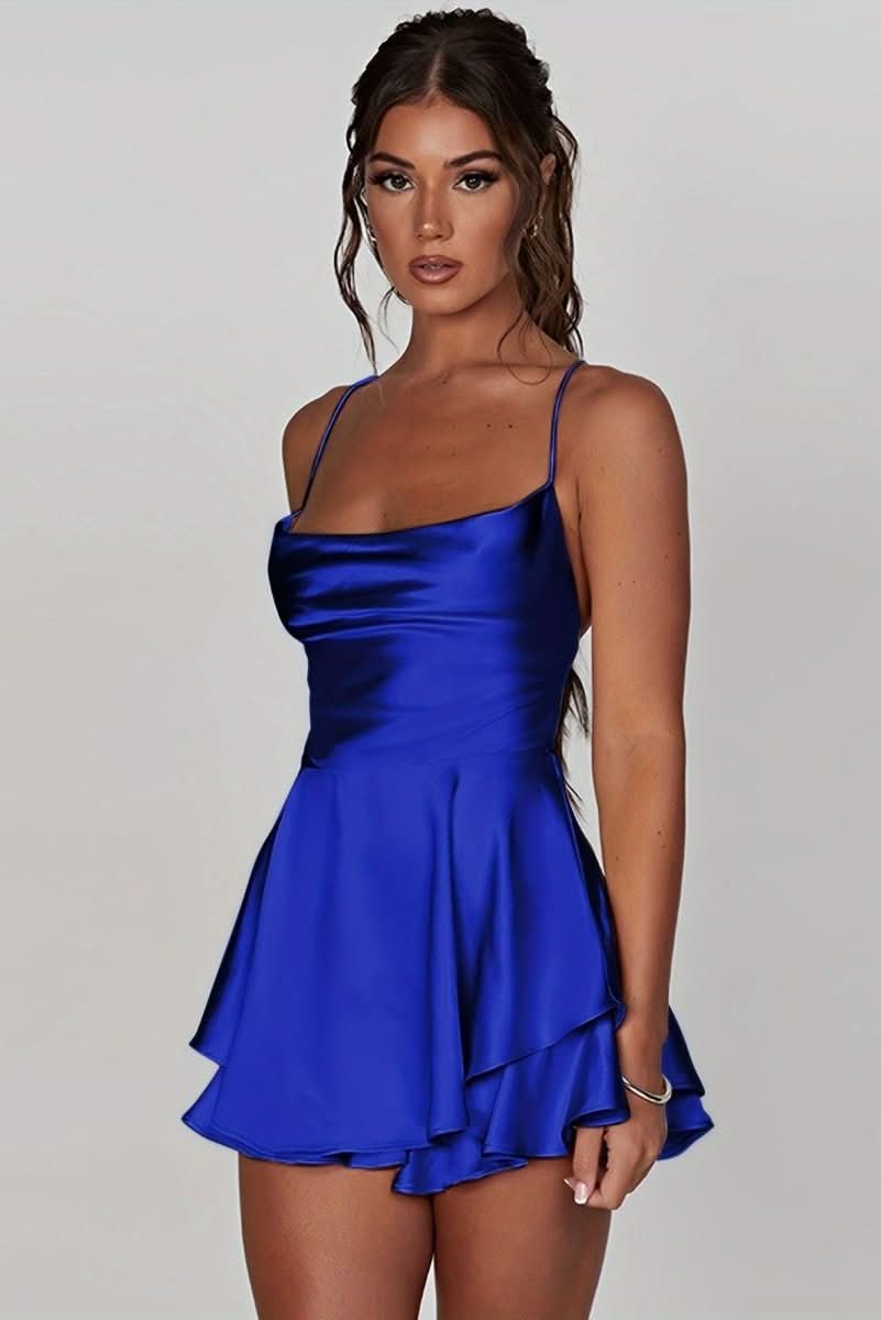 Chic backless halter mini dress, women's evening wear for birthday parties & dates.
