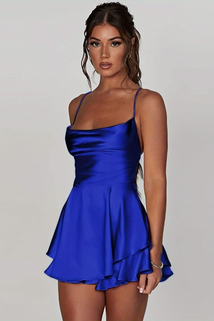 Chic backless halter mini dress, women's evening wear for birthday parties & dates.