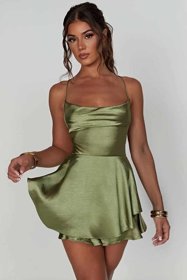 Flattering women's backless halter dress, perfect as a birthday or special occasion outfit.