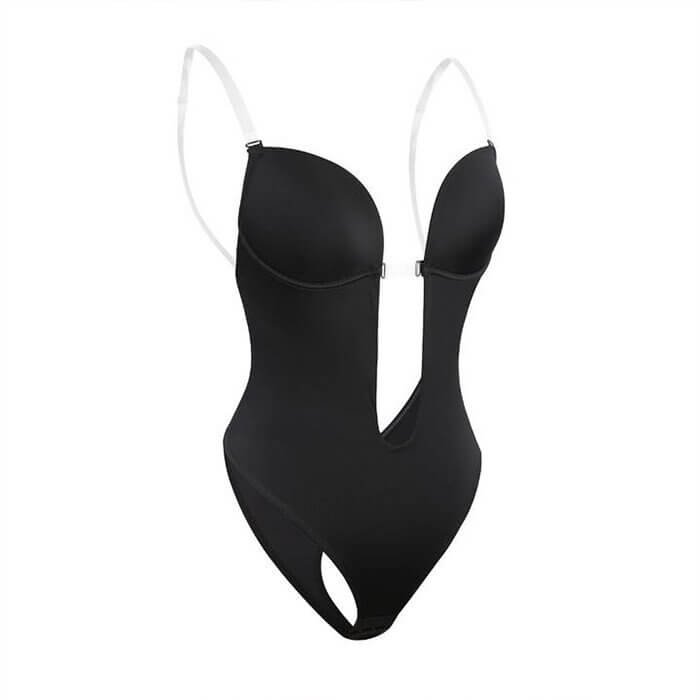 Beige backless body shaper for women, offering smooth firming control and invisible support for any outfit.