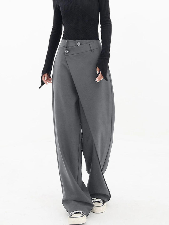 Trendy women's baggy trousers with a relaxed fit, wide leg, and stylish asymmetric waist for versatile fashion.
