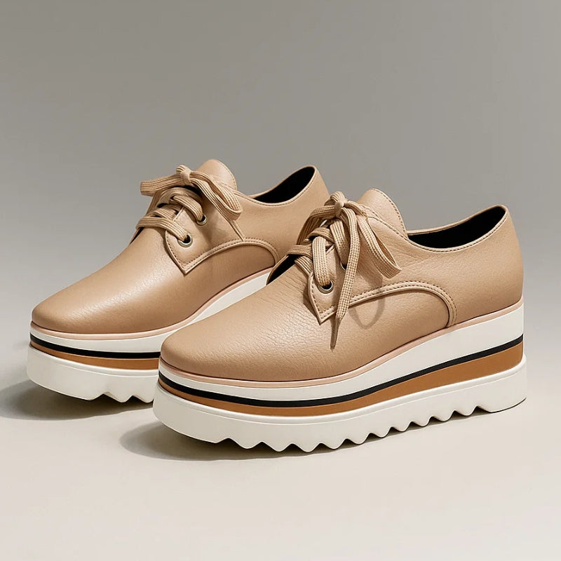 Women's beige orthopedic walking shoes, offering ultimate comfort & arch support for everyday wear.