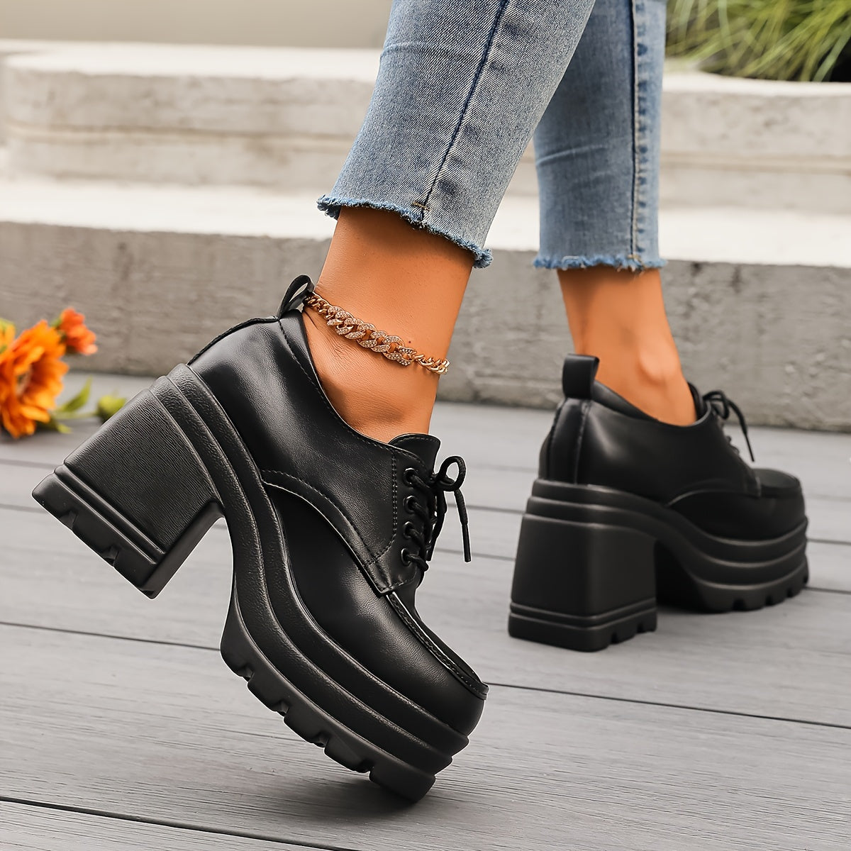 Make a bold fashion statement with these modern retro-style chunky platform oxfords for women.