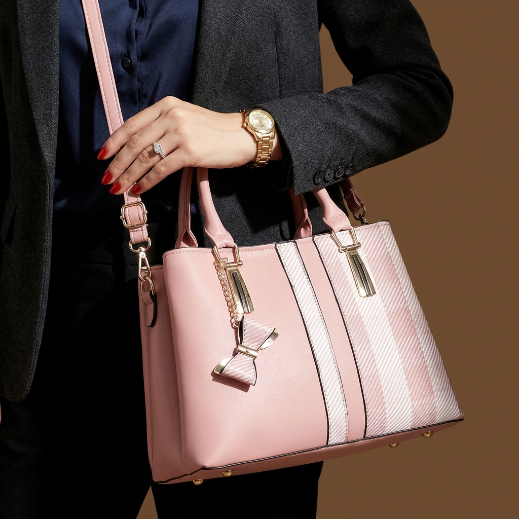 Close-up of stylish gold hardware on the black women's convertible crossbody bag.