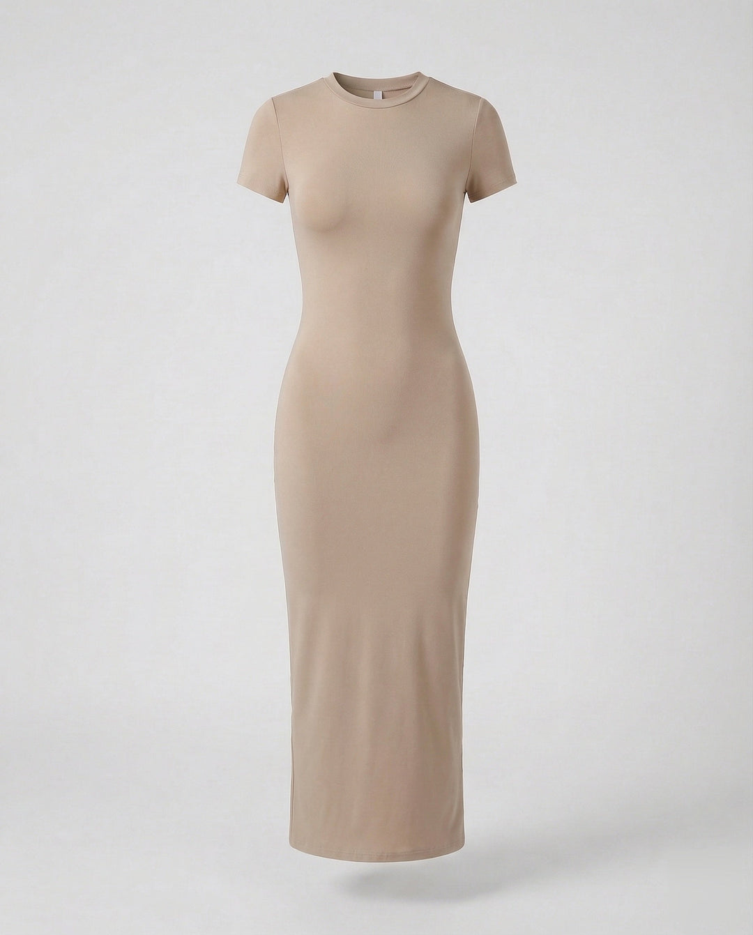Classic crew neck short sleeve women's bodycon maxi dress, a contemporary and timeless look for women.