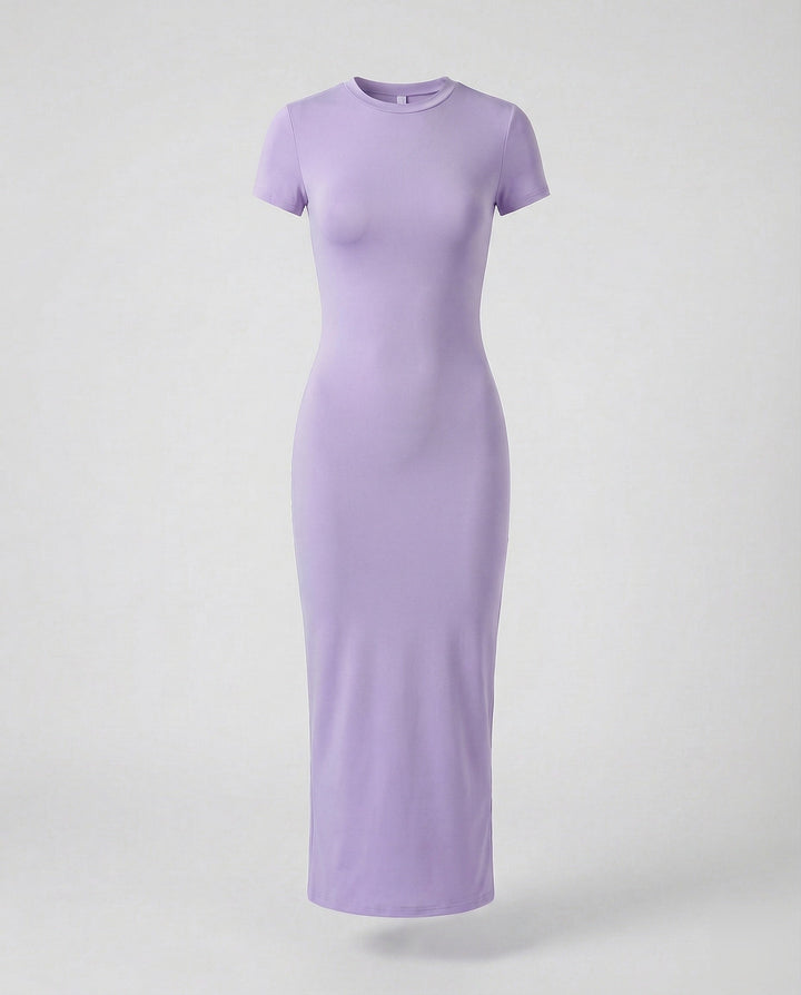 Versatile women's short sleeve bodycon maxi dress, easy to style for day or night, casual or elegant.