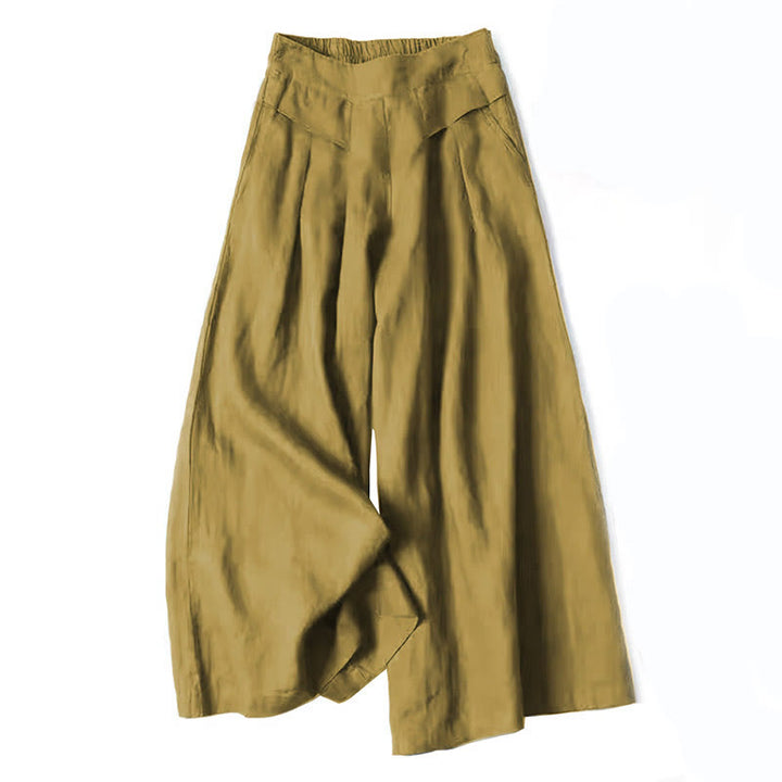 Fashionable women's high-waist wide-leg trousers, flowy and relaxed, perfect for modern everyday style.