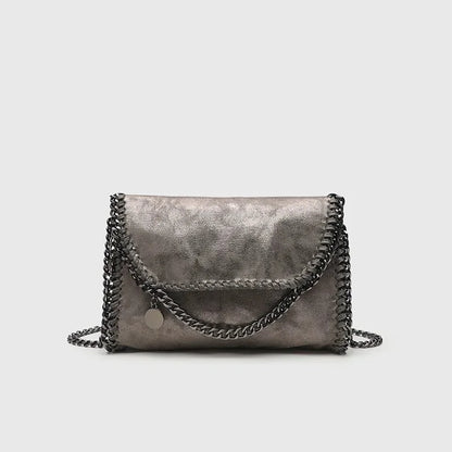 Fashionable women's gothic shoulder bag, available in black or grey with a stylish chain strap, vintage finish.