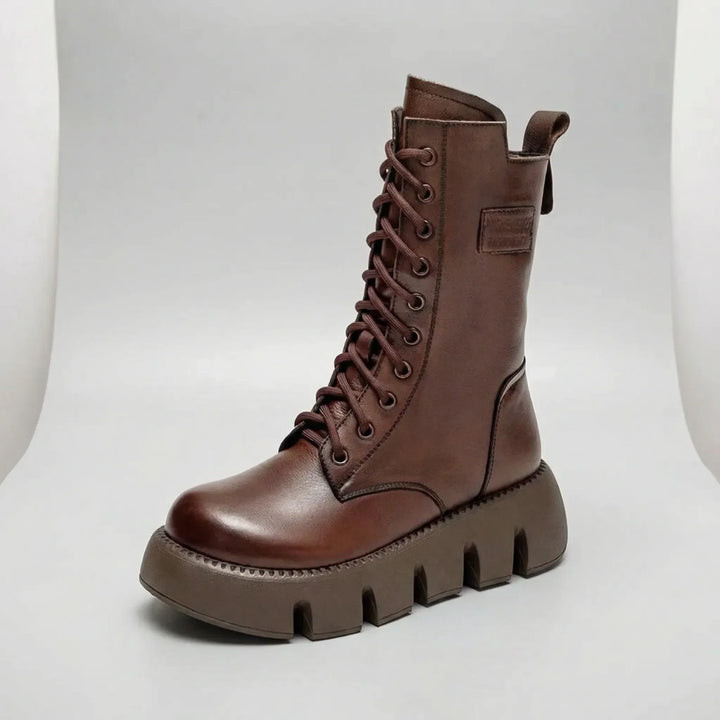 Everyday women's platform combat boots with arch support. Lace-up, non-slip, and durable for all-day comfort.