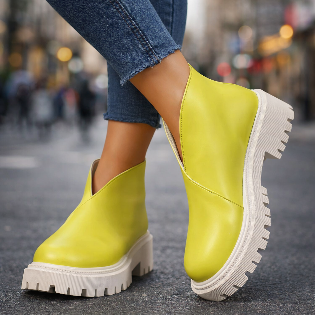 Chic women's leather platform footwear, ideal for stylish everyday outfits.