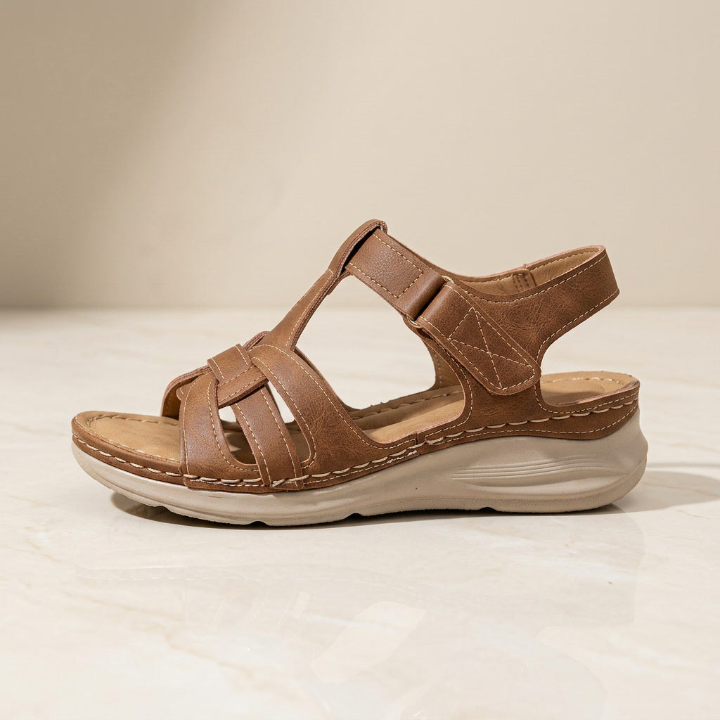 Black women's orthopedic comfort sandals featuring adjustable straps for excellent support & everyday walking.