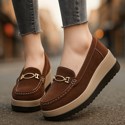 Stylish brown slip-on platform loafers for women, ideal for work and casual everyday wear.