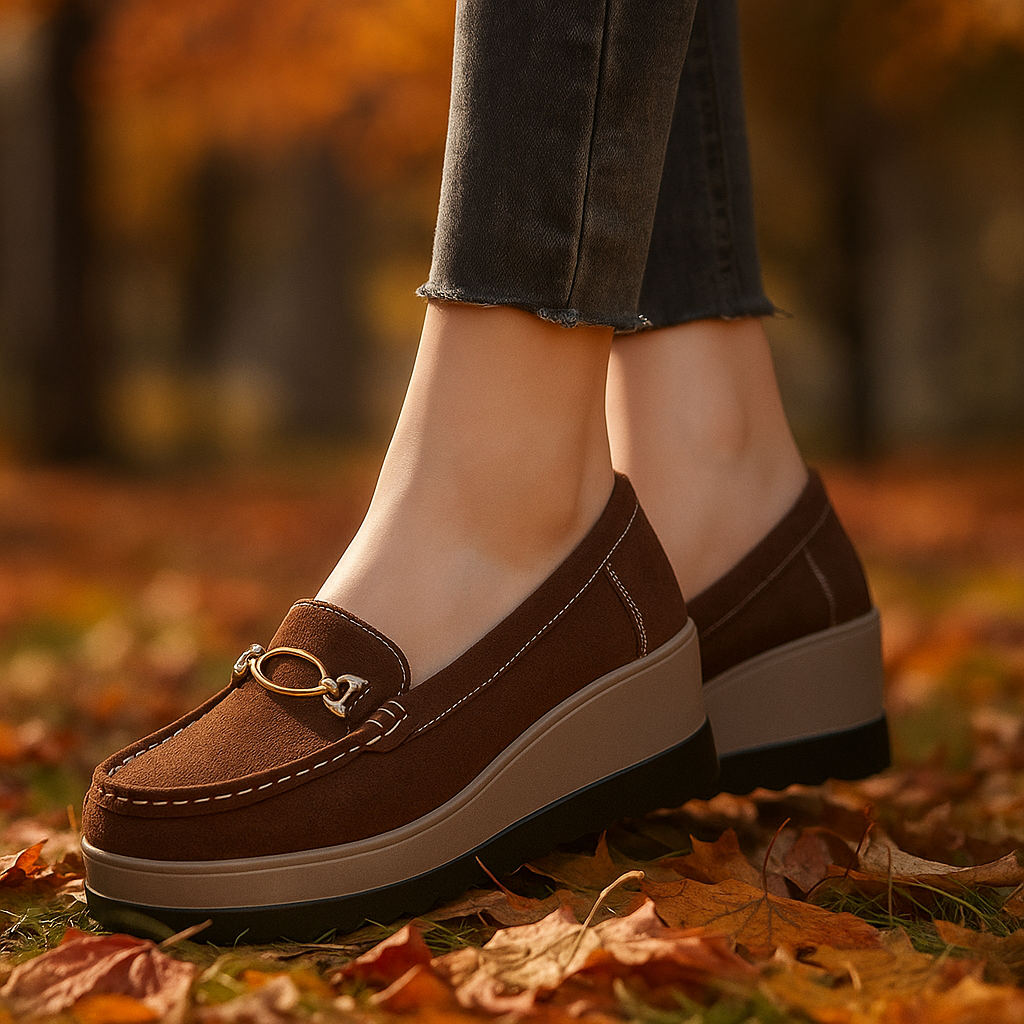 Orthopedic brown platform loafers for women, designed for long-lasting comfort and style.