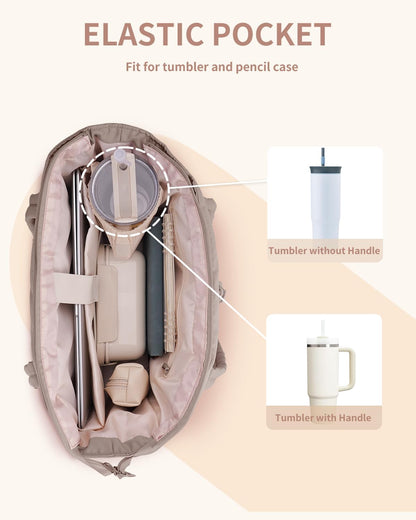 Stylish women's quilted puffer travel tote, featuring a laptop sleeve & convenient cup holder.