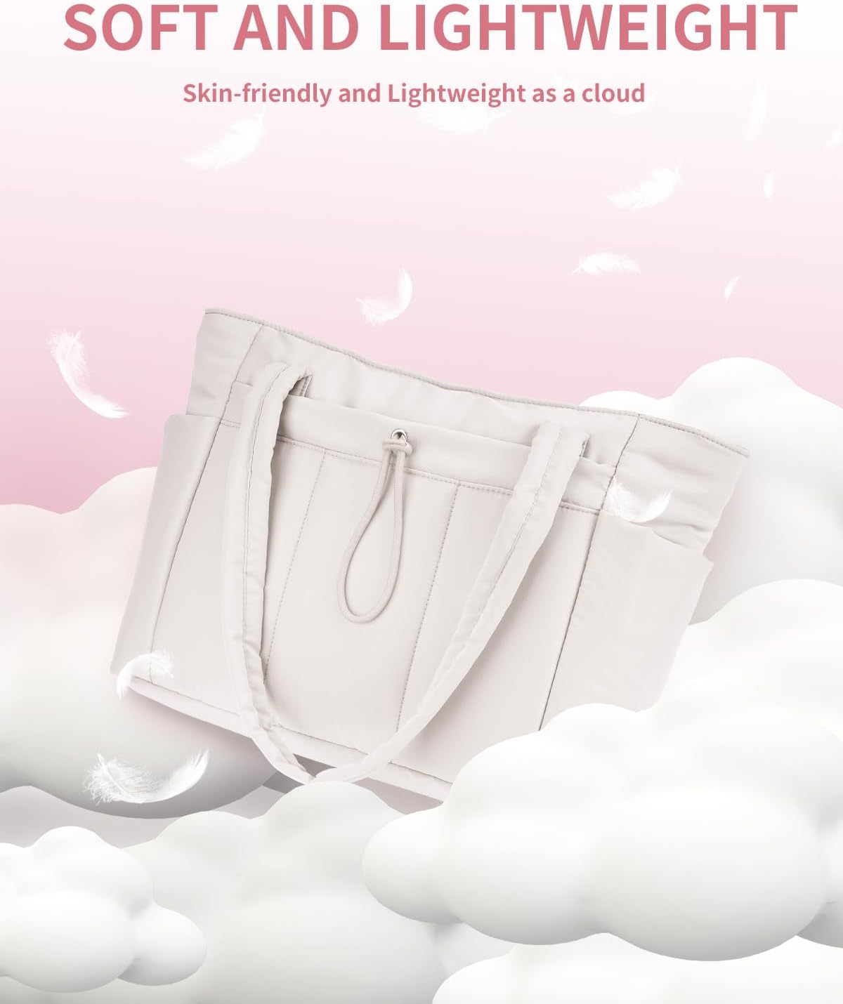 Travel-friendly women's puffer bag with laptop sleeve, cup holder, and a secure main compartment.