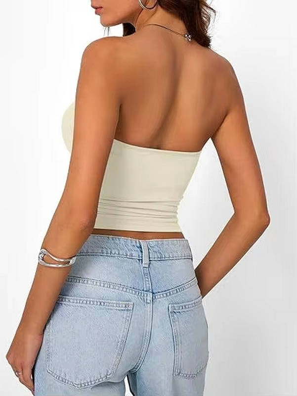 Vibrant women's seamless stretch bandeau, strapless summer crop top for bold style.