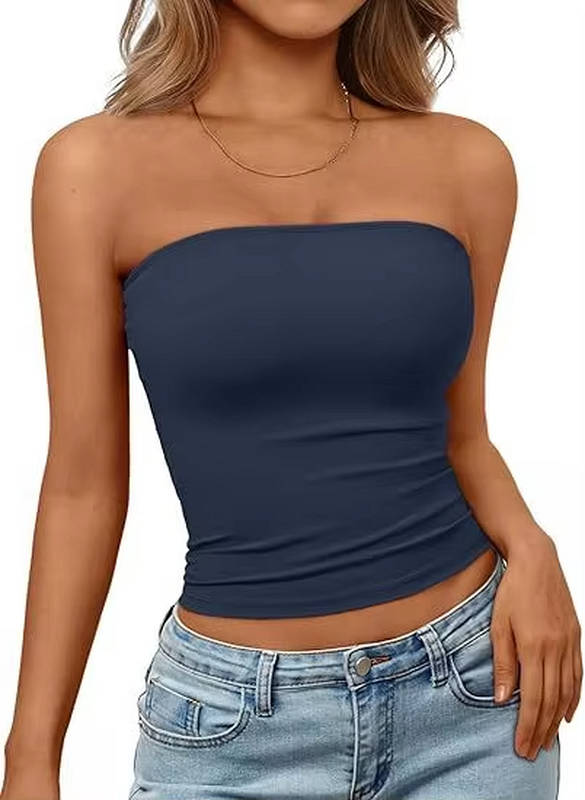 Women's comfortable seamless stretch bandeau crop top, perfect for warm summer days.