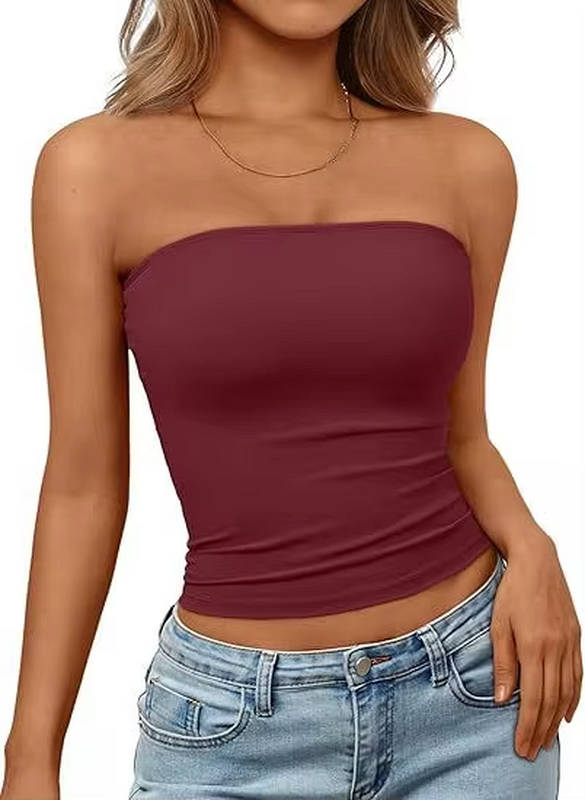 Women's strapless seamless top, stretch fit bandeau for hot summer weather.