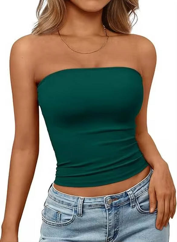 Summer ready women's seamless stretch bandeau, strapless casual crop top.