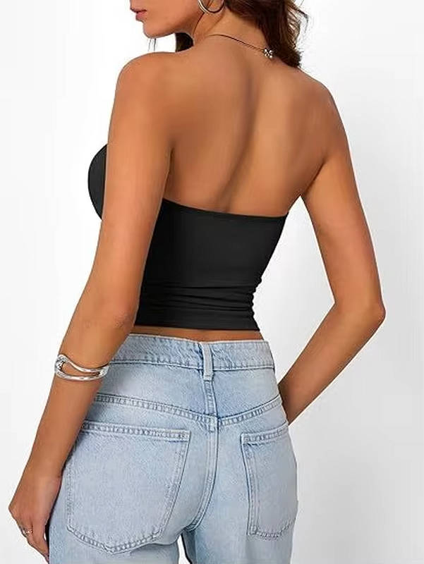 White strapless seamless stretch tube top for women, essential summer layering.