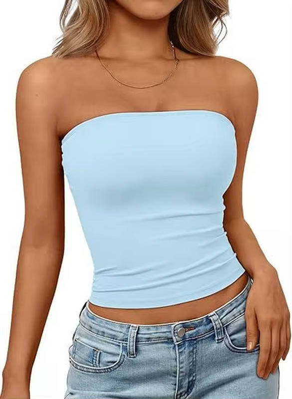 Women's casual seamless stretch bandeau crop top, perfect for summer style.