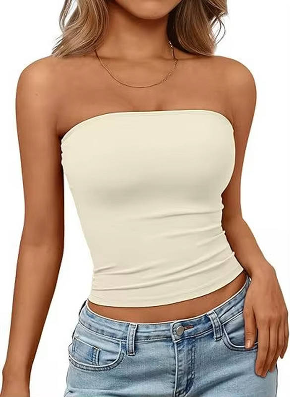 Comfortable seamless stretch bandeau crop top, women's summer essential.