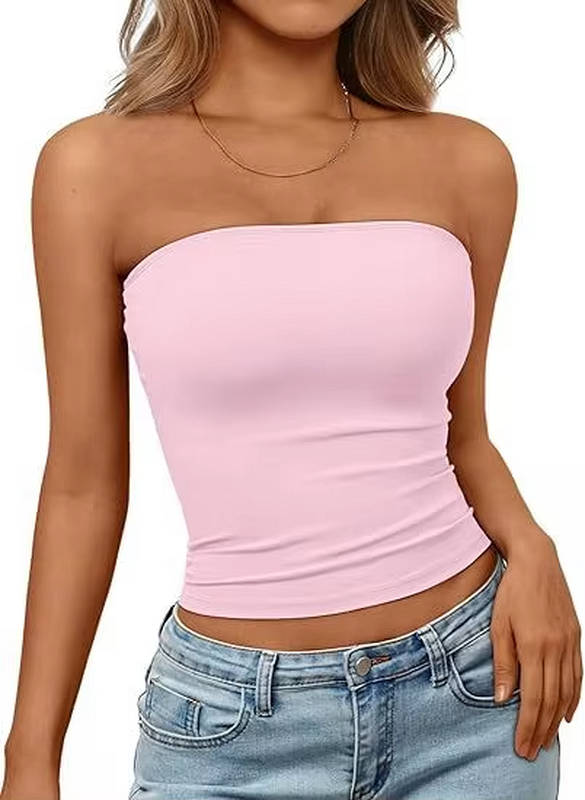 Comfortable women's seamless bandeau crop top, stretch fit, ideal for summer days.