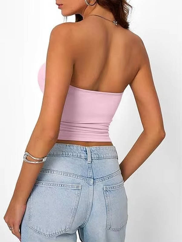 Versatile nude seamless stretch bandeau crop top for women, summer fashion essential.