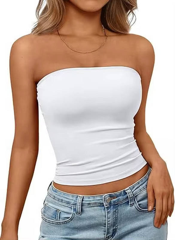 Soft stretch strapless women's crop top, seamless design for casual summer style.