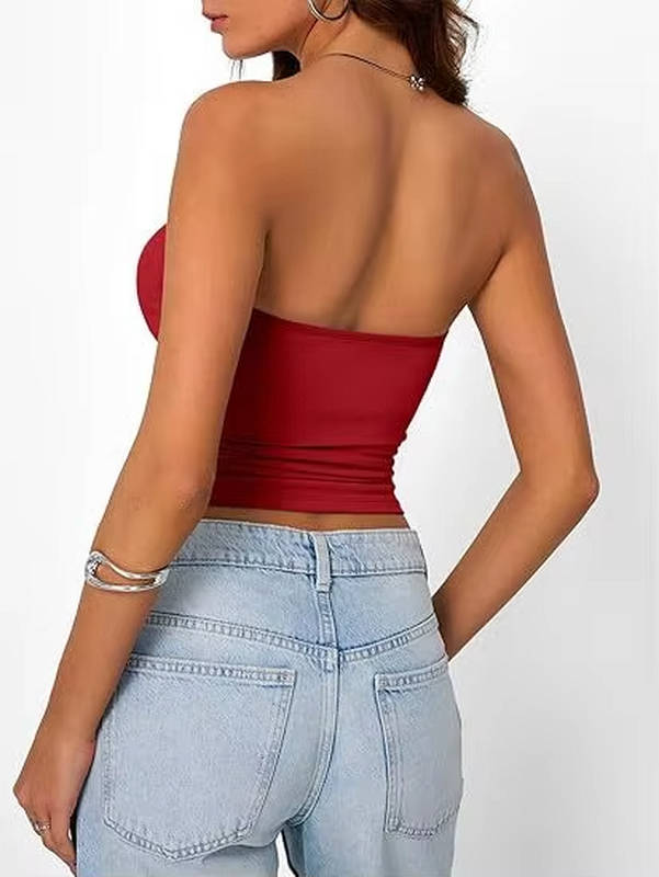 White seamless stretch tube top for women, essential strapless summer crop top.
