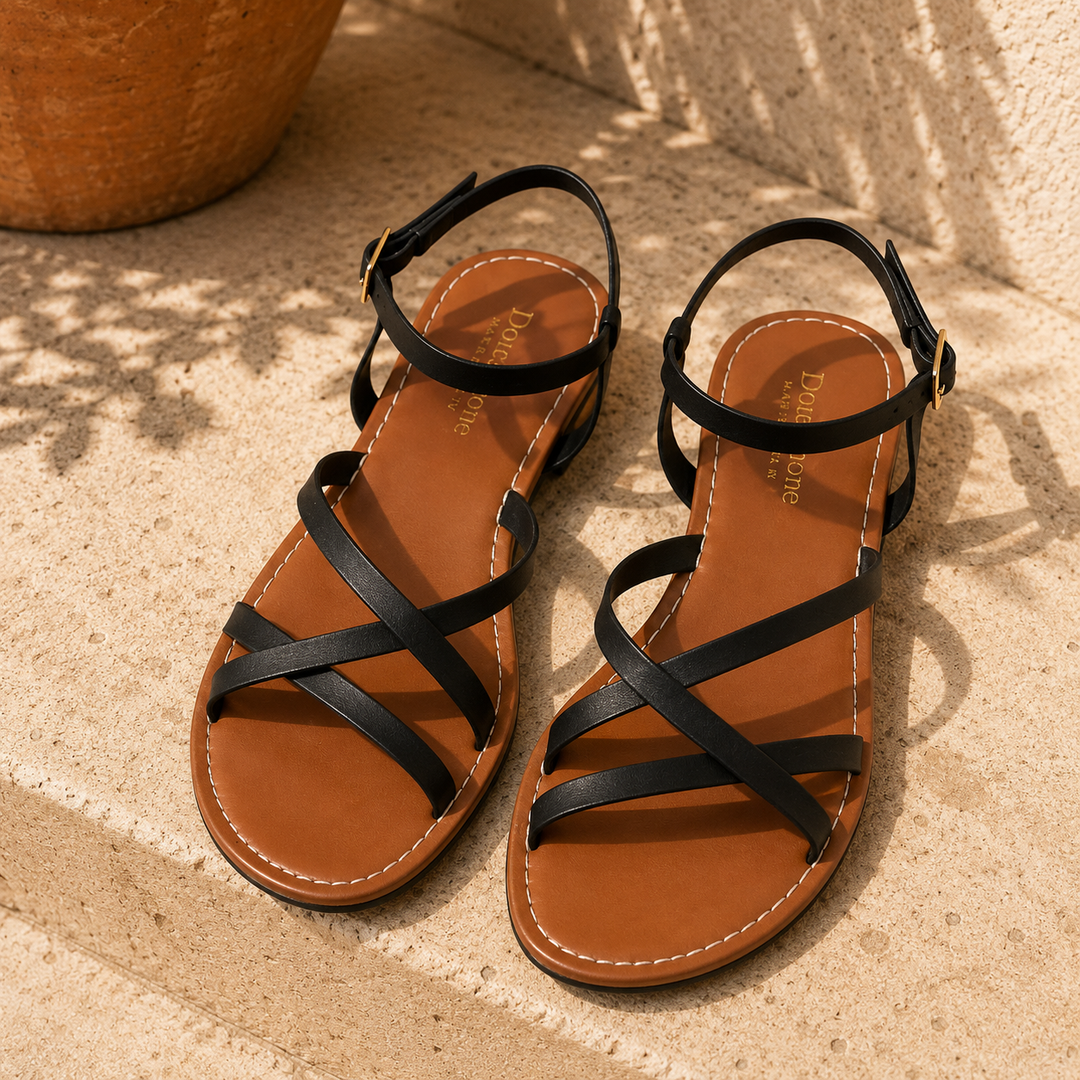 Women's summer flat sandals with delicate strappy design and secure ankle strap, ready for effortless style.
