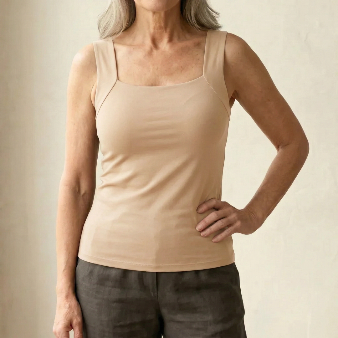 Casual black women's built-in bra support tank, offering all-day wire-free comfort.