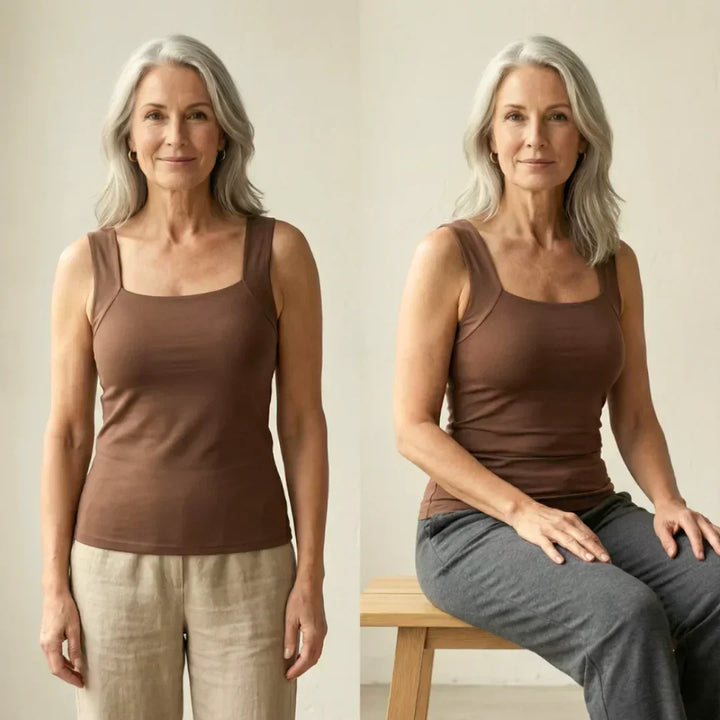 Nude women's built-in bra tank top, essential for everyday comfort and versatile layering.