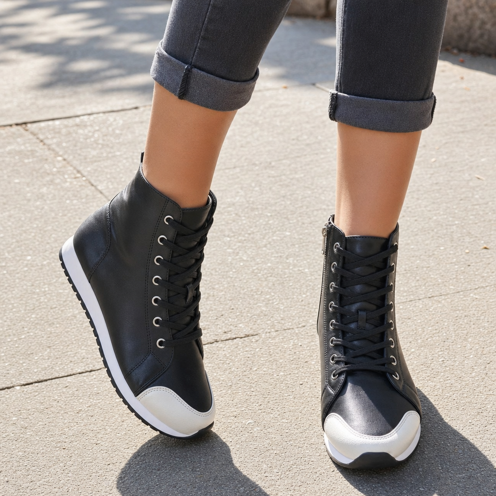 Stylish white wide fit women's orthopedic walking shoes with lace-up design for everyday comfort.