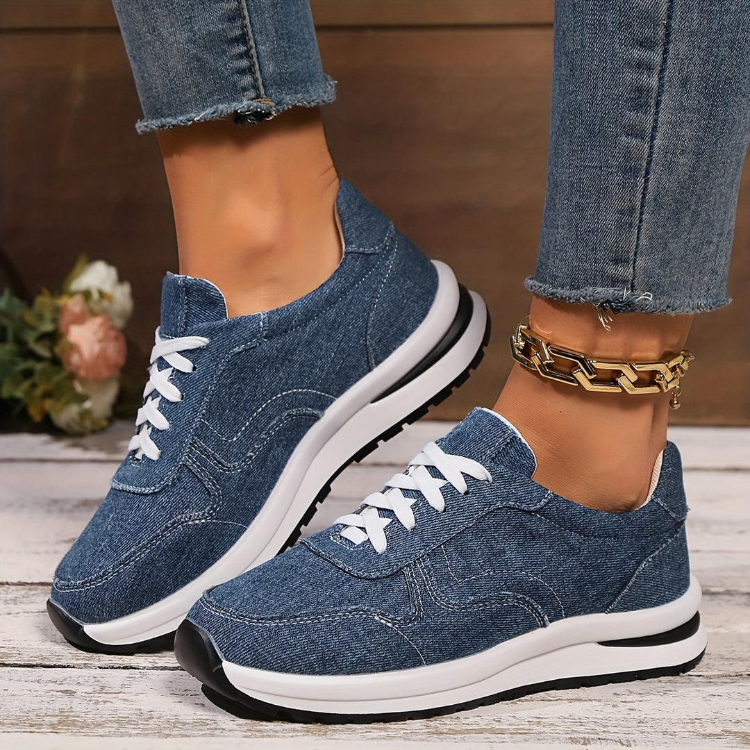 Women's Blaire blue walking sneakers with arch support. Comfortable, ergonomic sole for everyday wear.