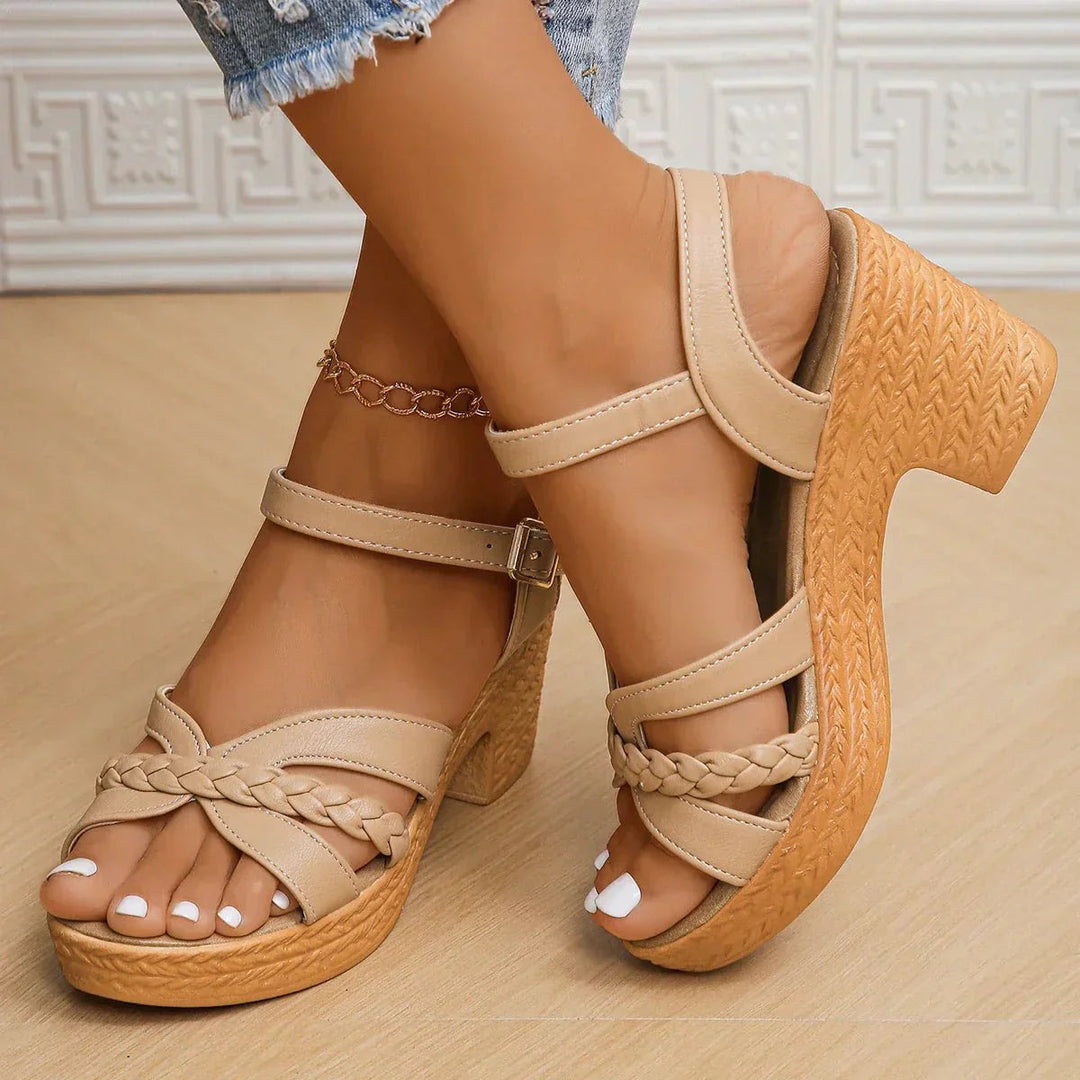 Stylish women's block heel sandals, designed for comfort with adjustable ankle strap for all-day wear.