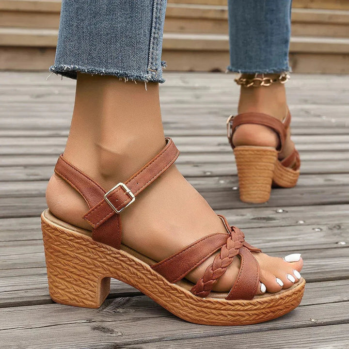 Elegant women's block heel ankle strap sandals, ideal for casual outfits or chic evening footwear.