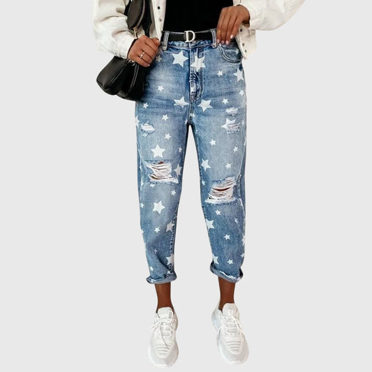 Women's blue comfort pants with unique style, perfect for versatile fashion and everyday comfort.